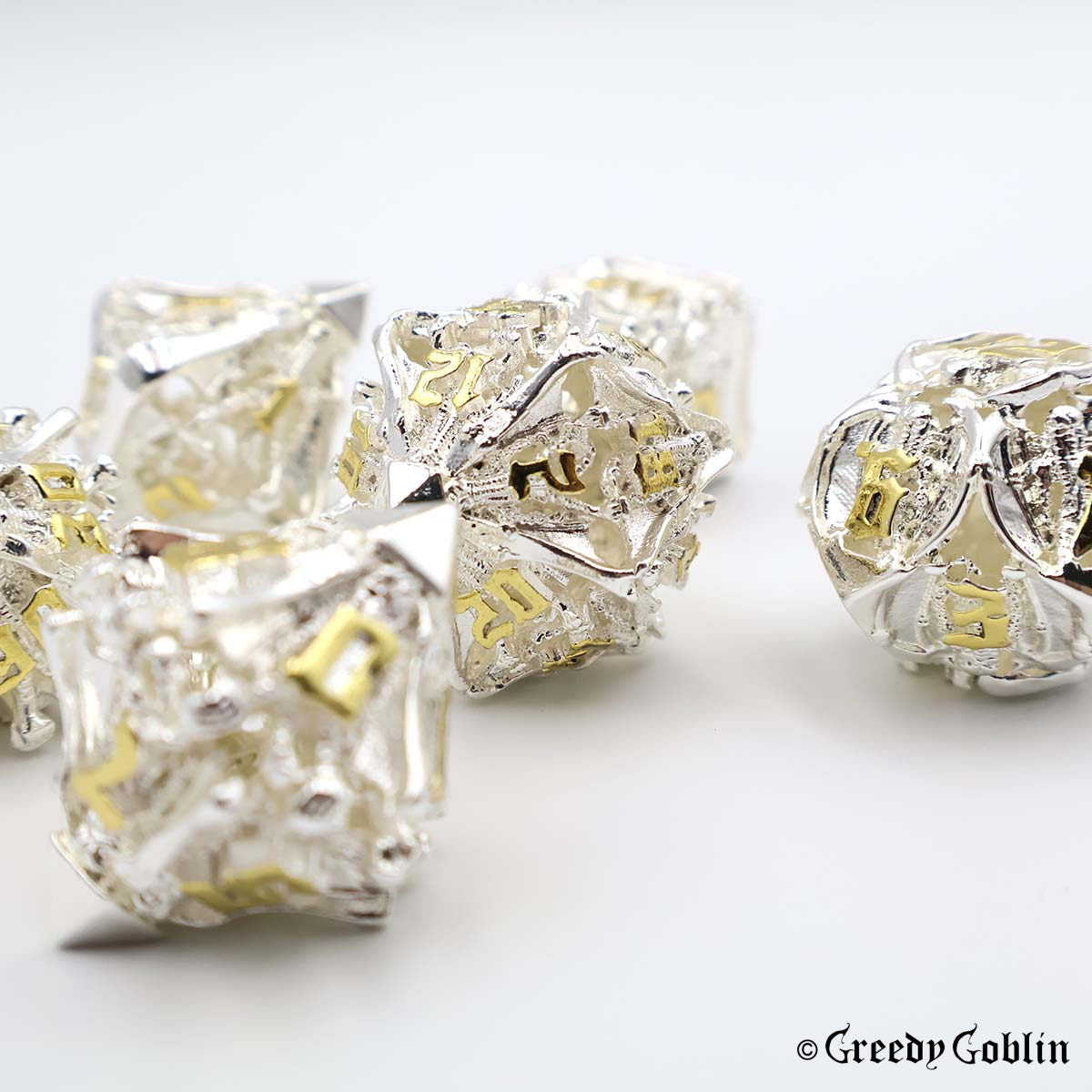 Metal Hollow Dice Set (Skull Silver)