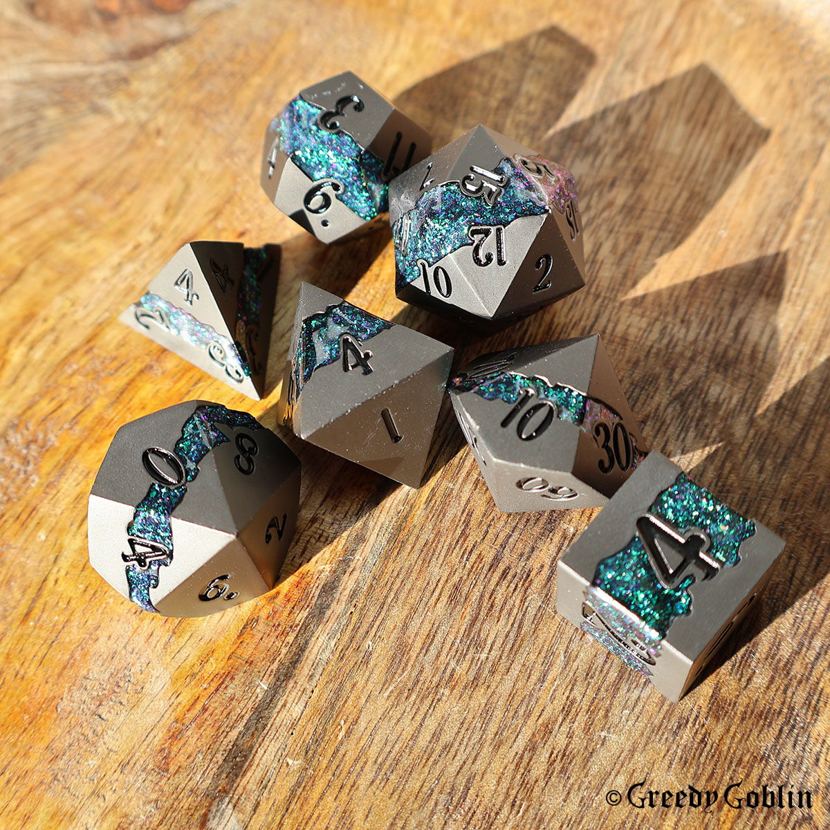 Metal Polydice Set (Gunmetal with Green Mica)