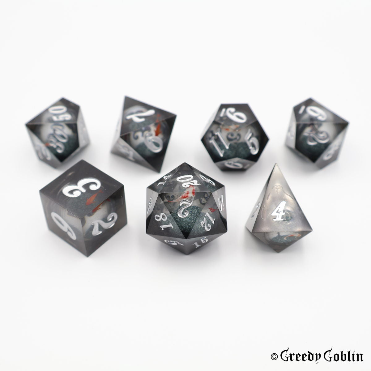 Liquid Core Dice Set Dark Grey Fish