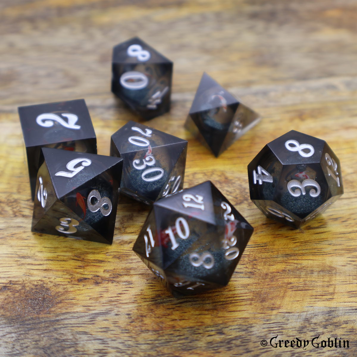 Liquid Core Dice Set Dark Grey Fish