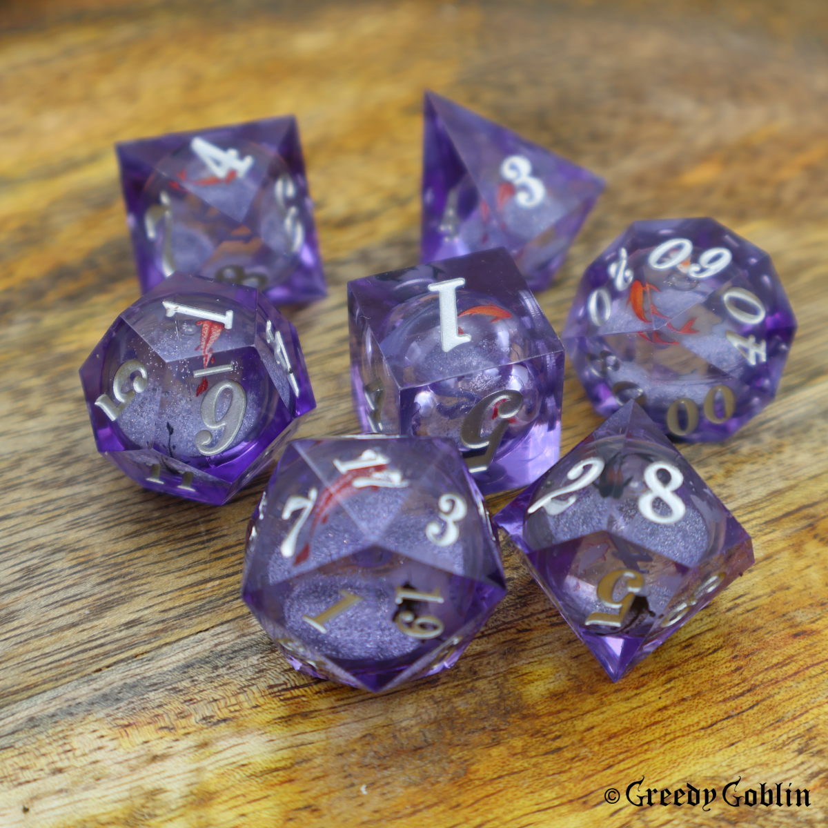 Liquid Core Dice Set Purple Fish Silver