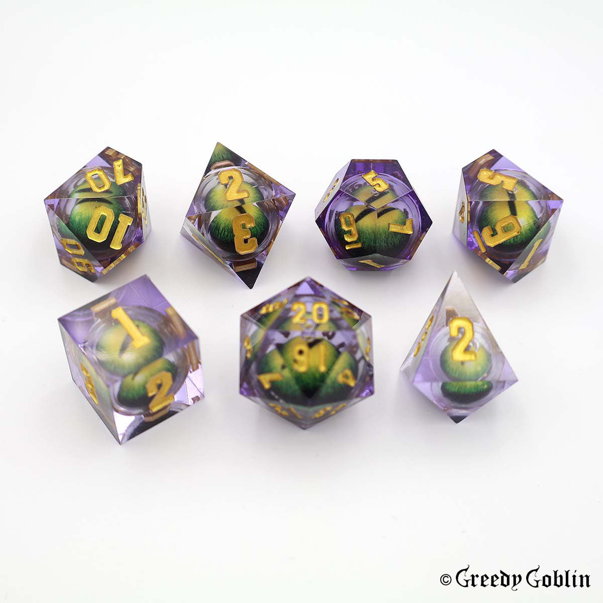 Liquid Core Dice Set (Green Eyed Purple)