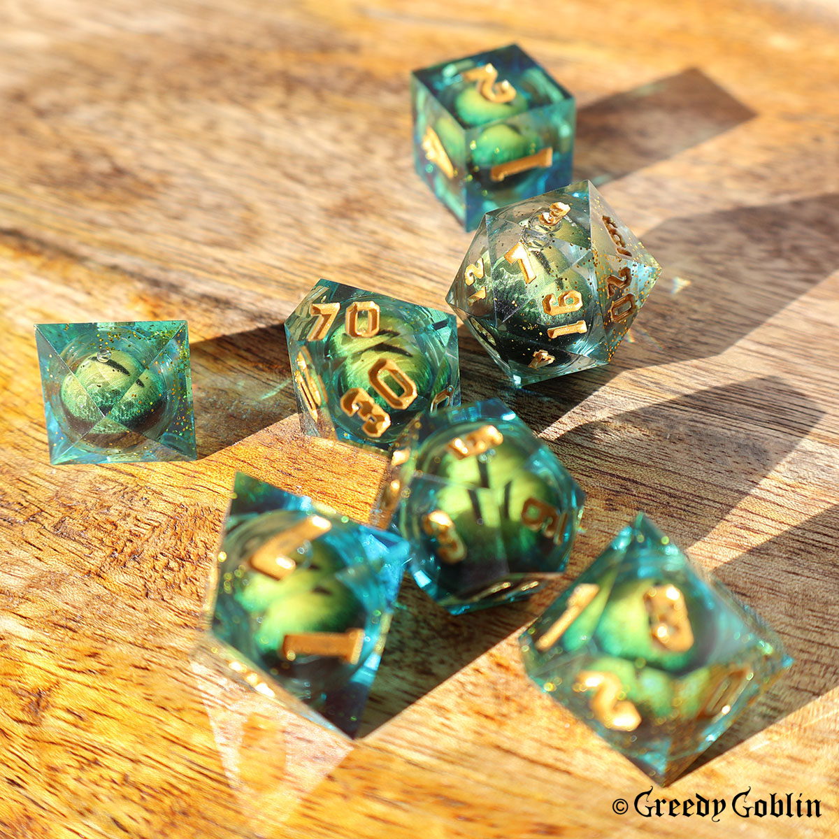 Liquid Core Dice Set (Green Eyed Blue)