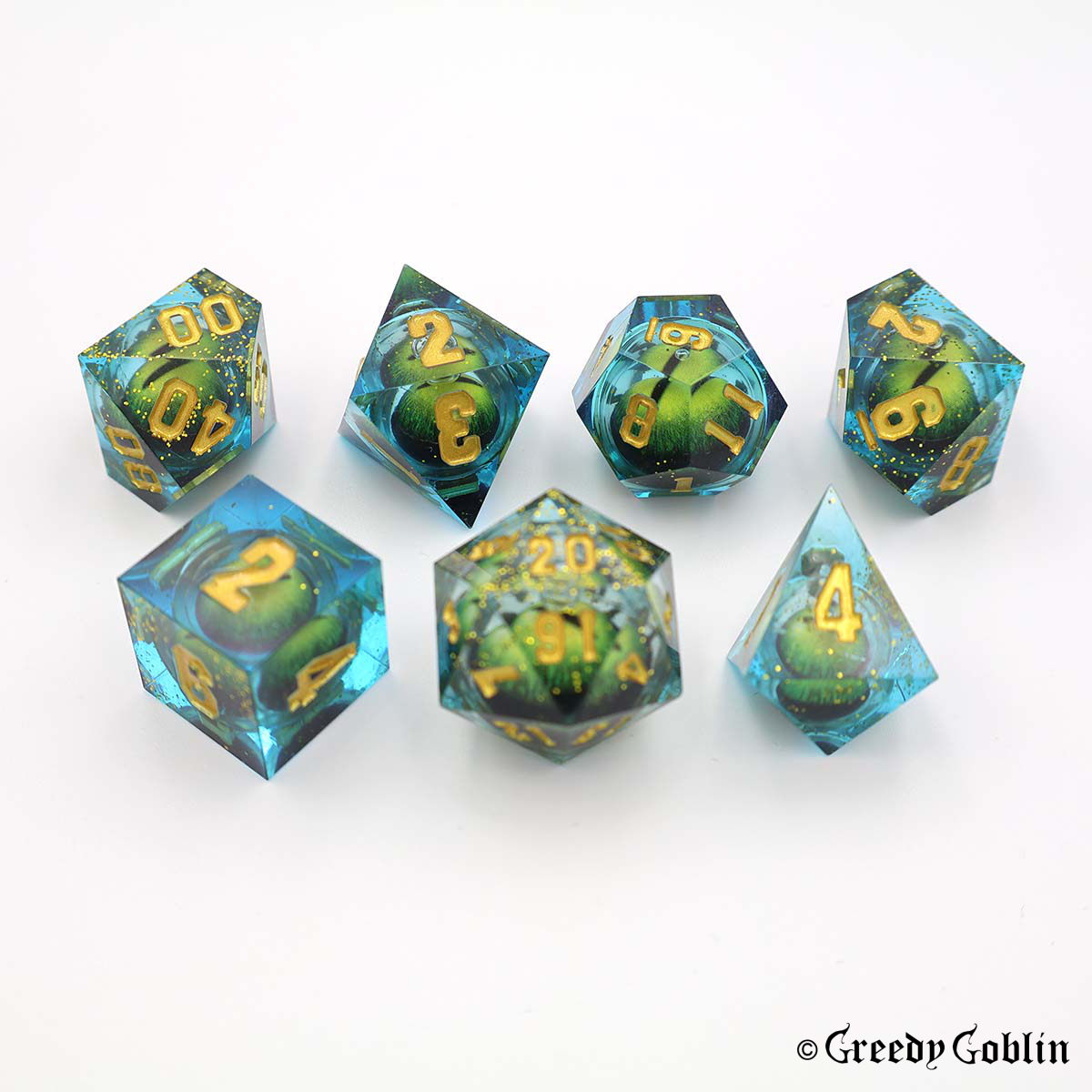 Liquid Core Dice Set (Green Eyed Blue)