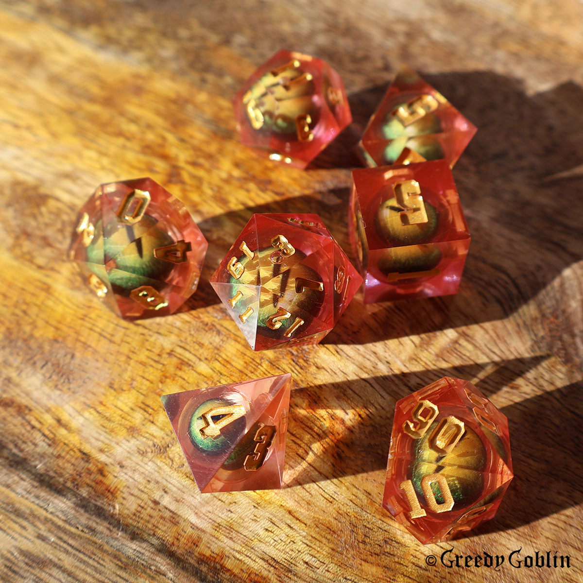 Liquid Core Dice Set (Green Eyed Red)