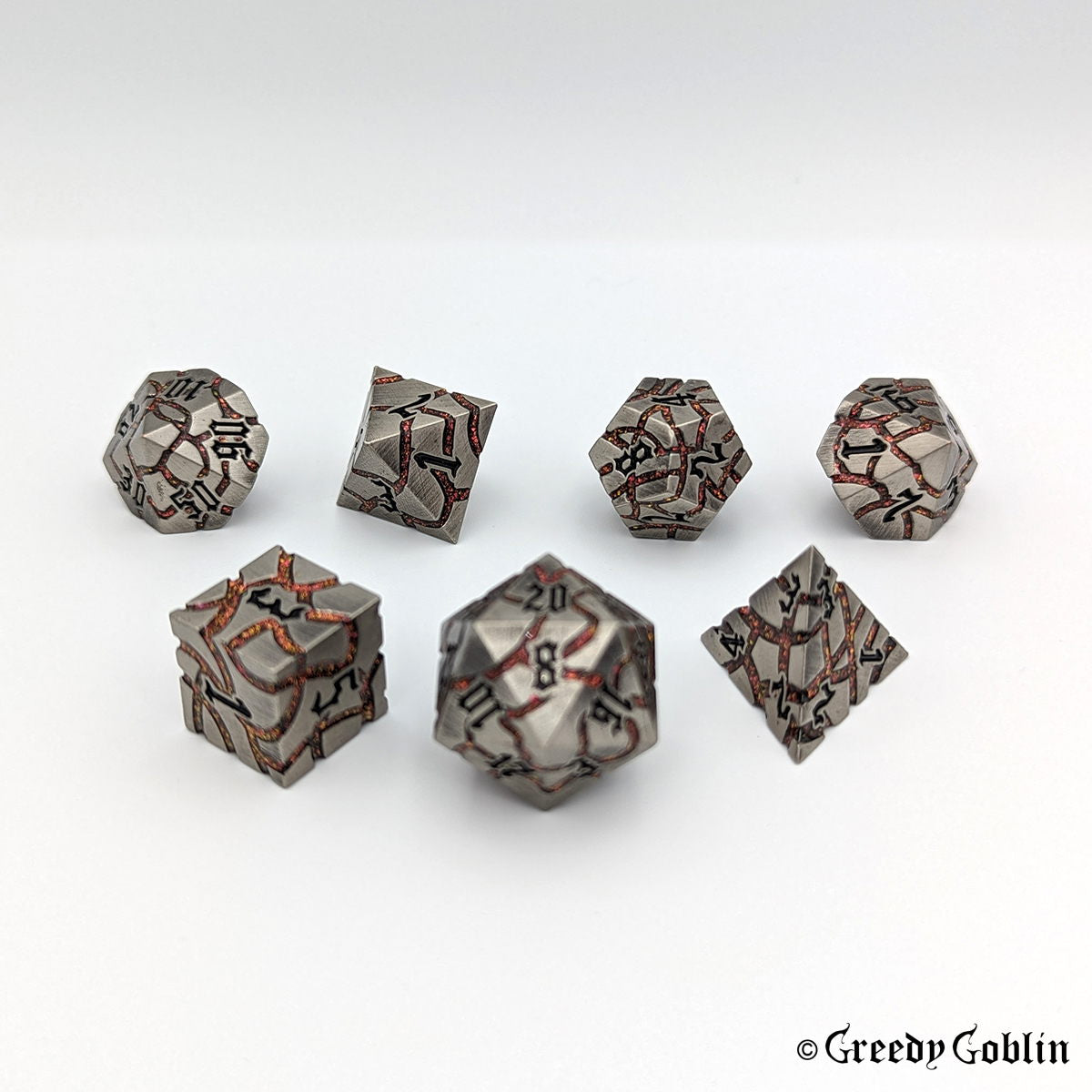Metal Polydice Set (Gunmetal with Red Mica Veins)