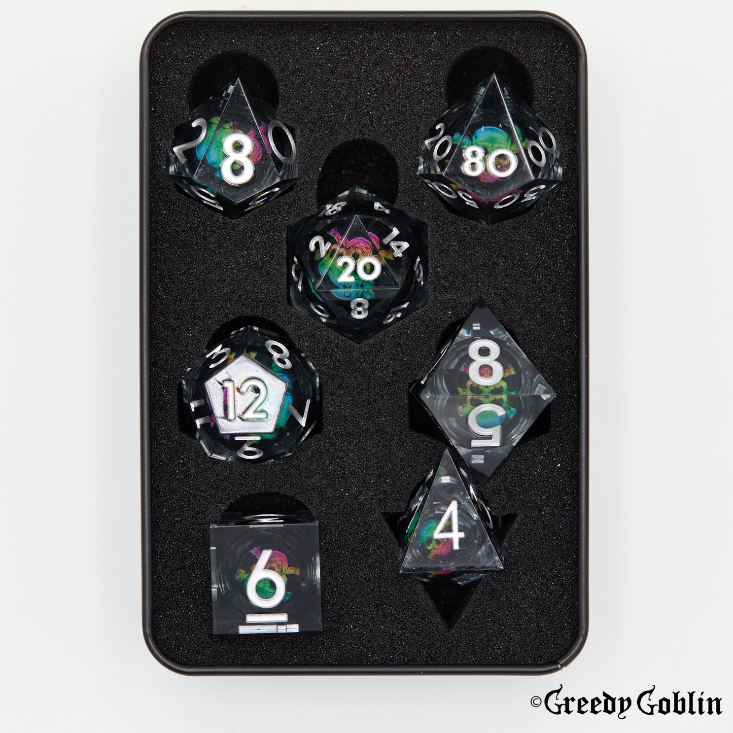 Liquid Core Dice Set (Rainbow Skull)