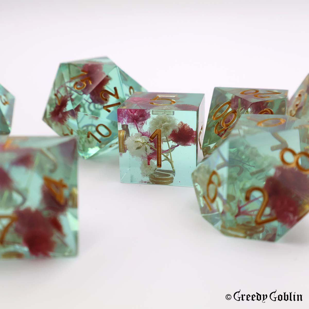 Sharp Polydice Set (Transparent Blue Flowers)