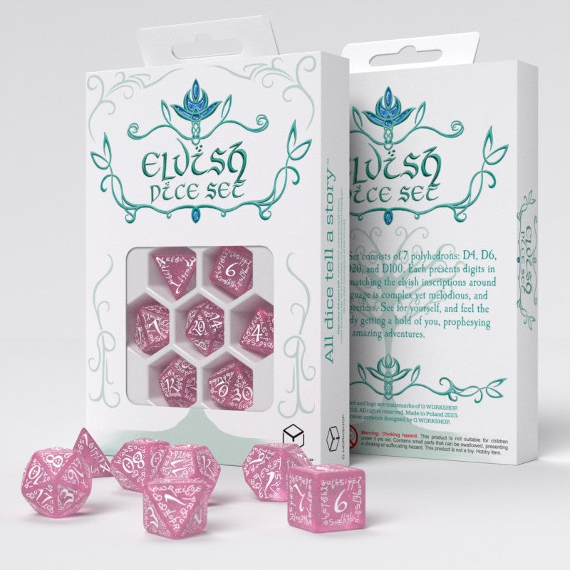 Q-workshop - Elvish Shimmering pink & White Dice Set