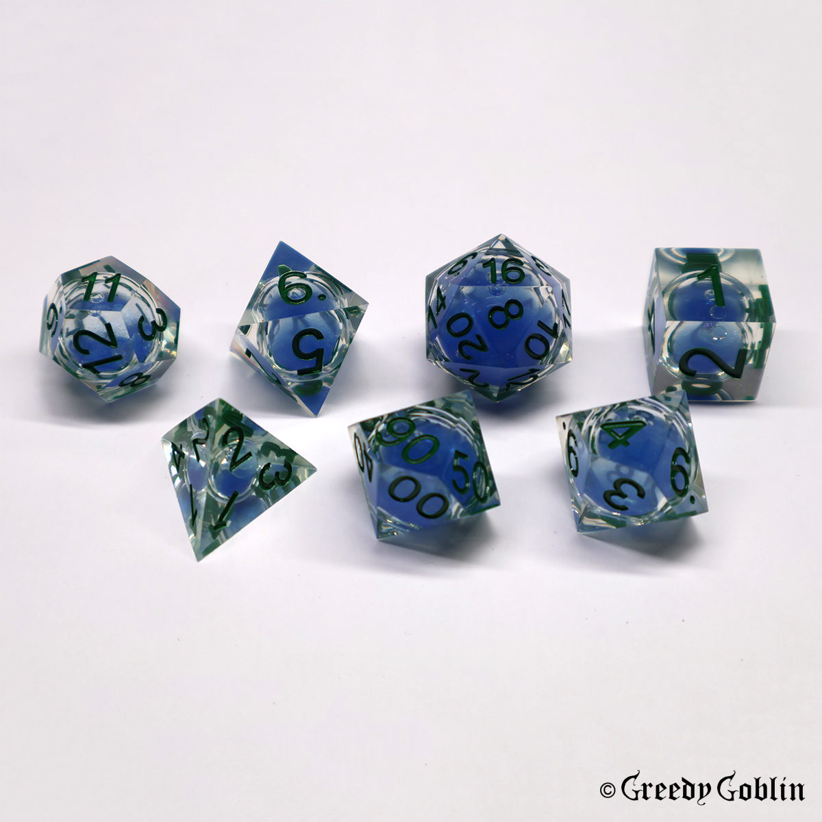 Liquid Core Dice Transparent with Blue Liquid Core
