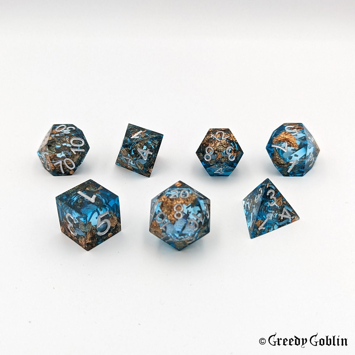 Liquid Core Dice Set (Transparent Blue with Silver)