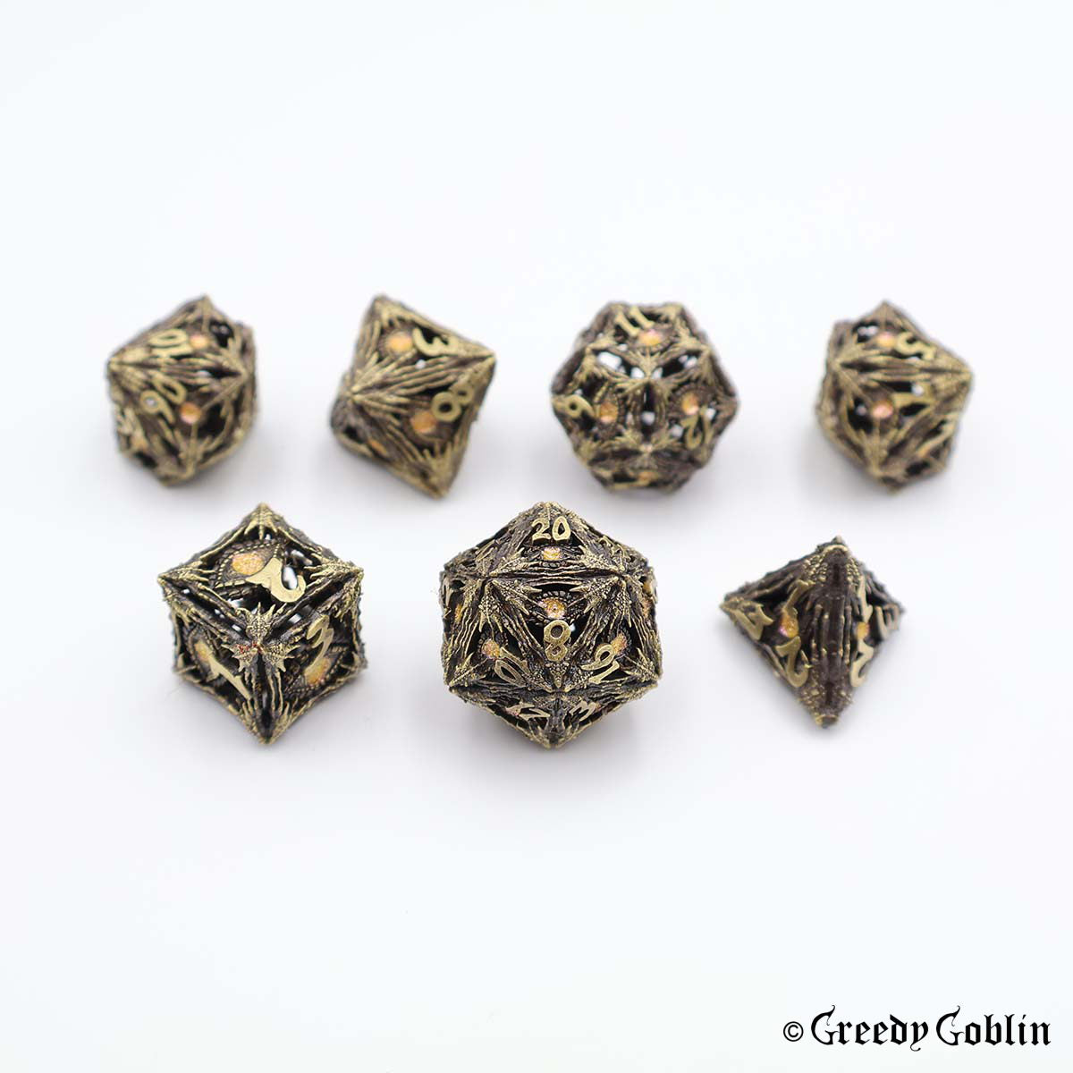 Metal Hollow Dice Set (Amber Eyes)