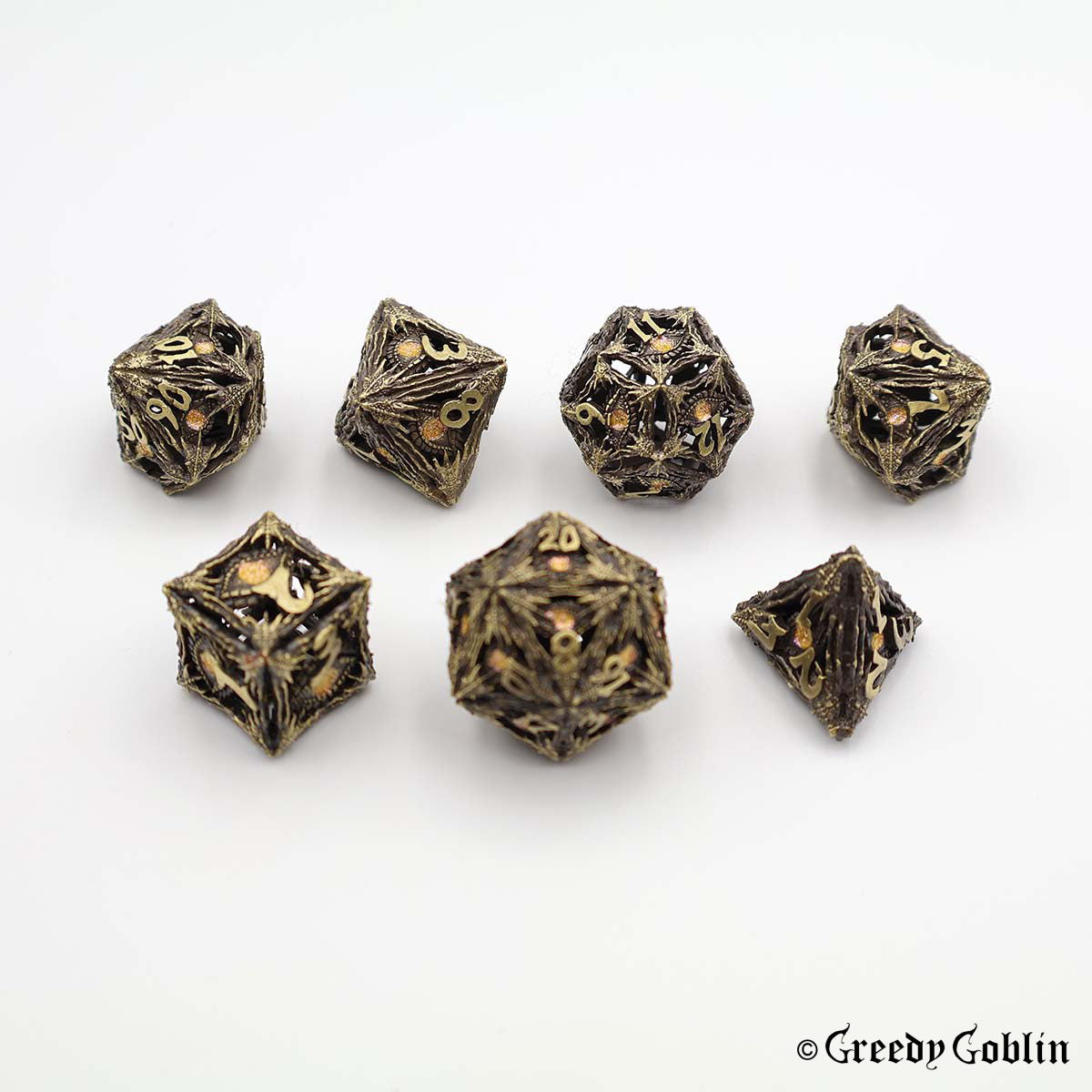 Metal Hollow Dice Set (Amber Eyes)