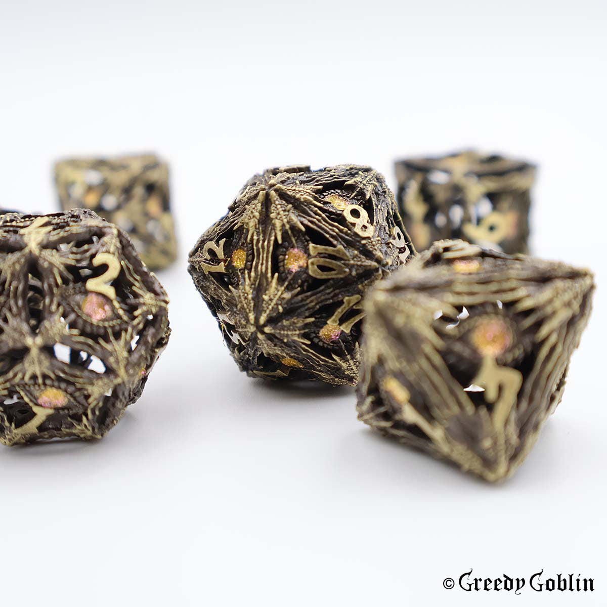 Metal Hollow Dice Set (Amber Eyes)
