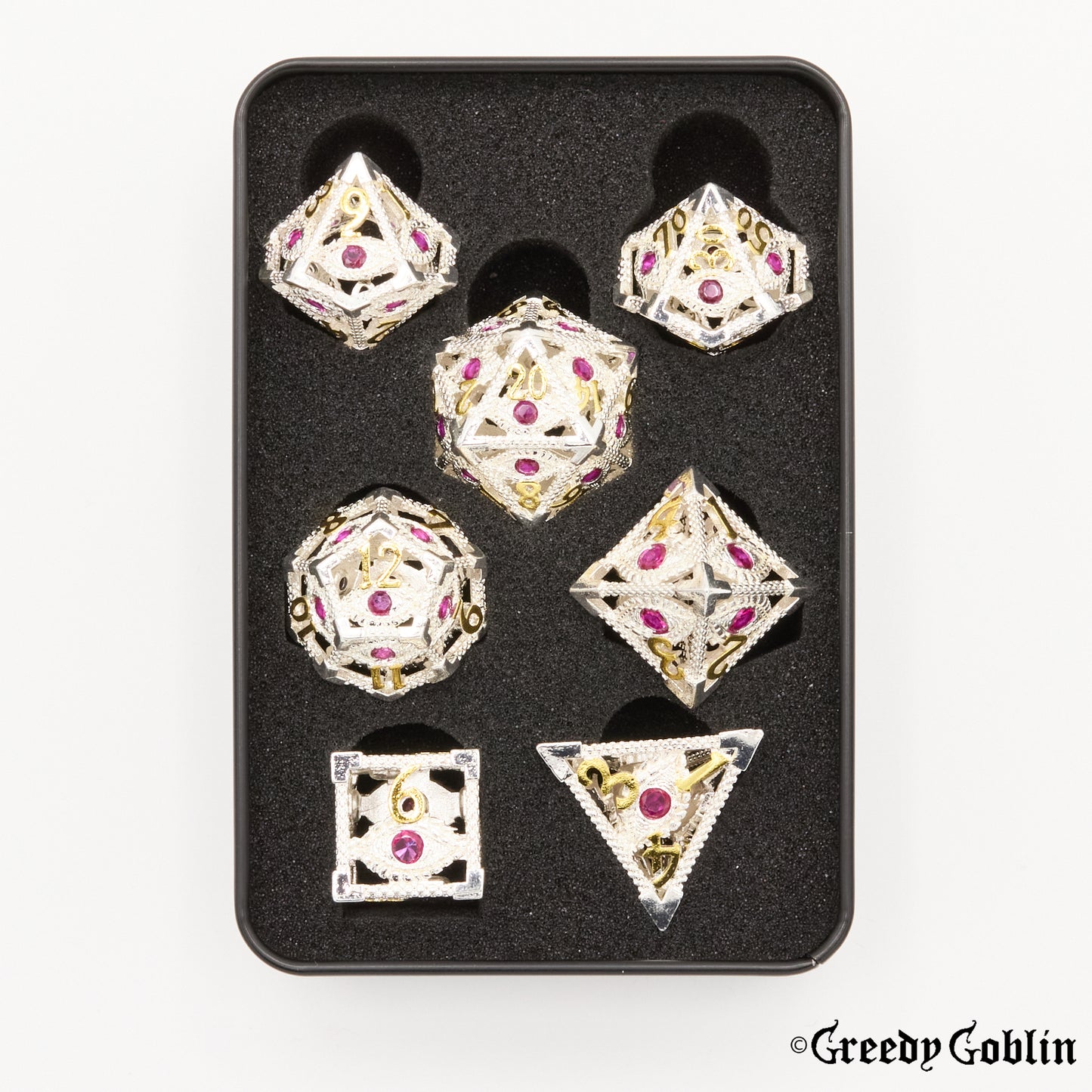 Metal Hollow Dice Set (Seer White Gold)