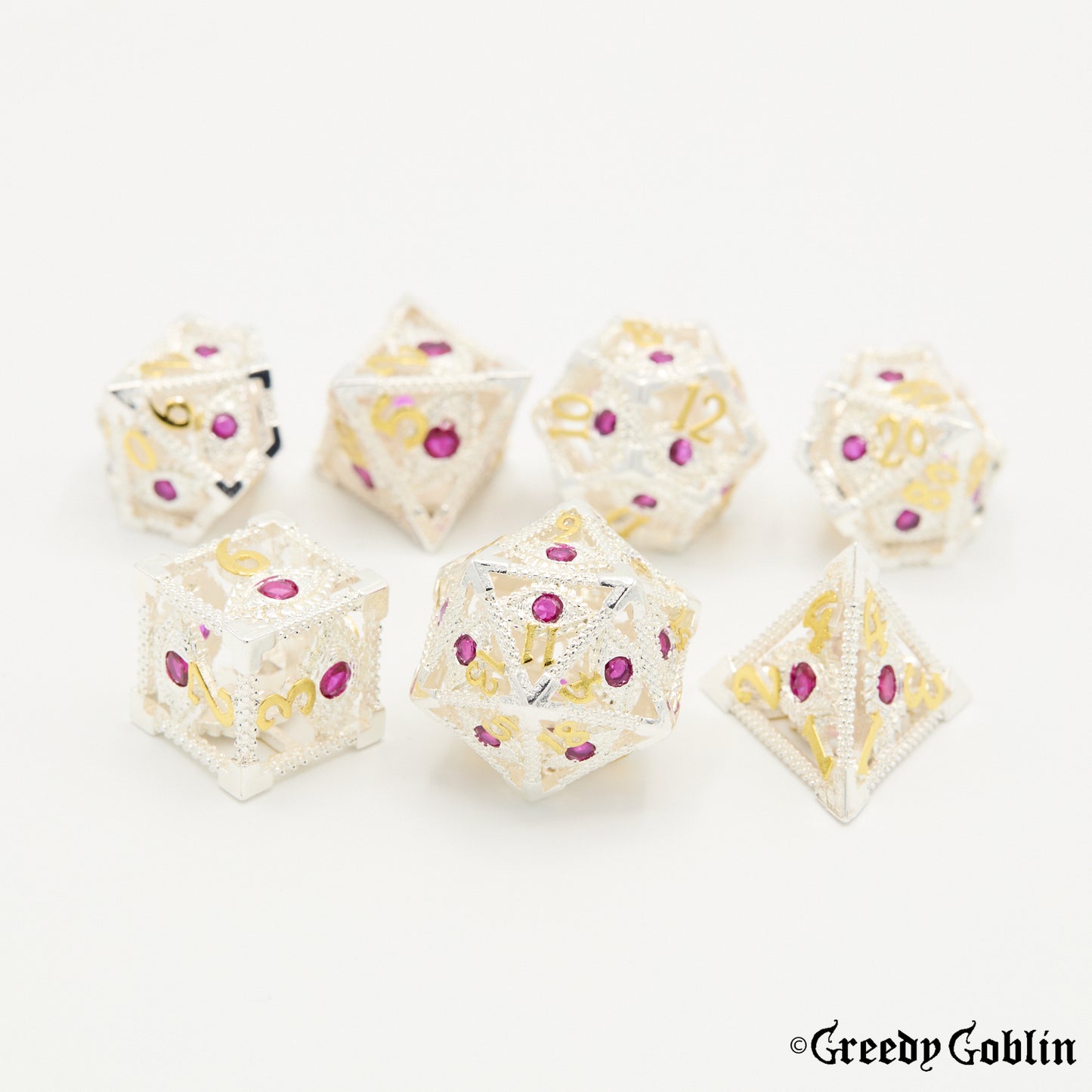 Metal Hollow Dice Set (Seer White Gold)