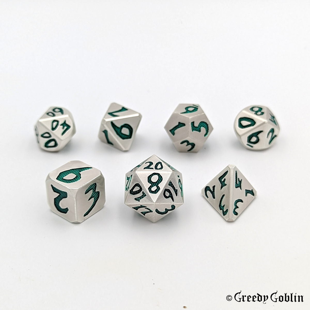 Metal Polydice Set (Matt Silver Green Pattern)
