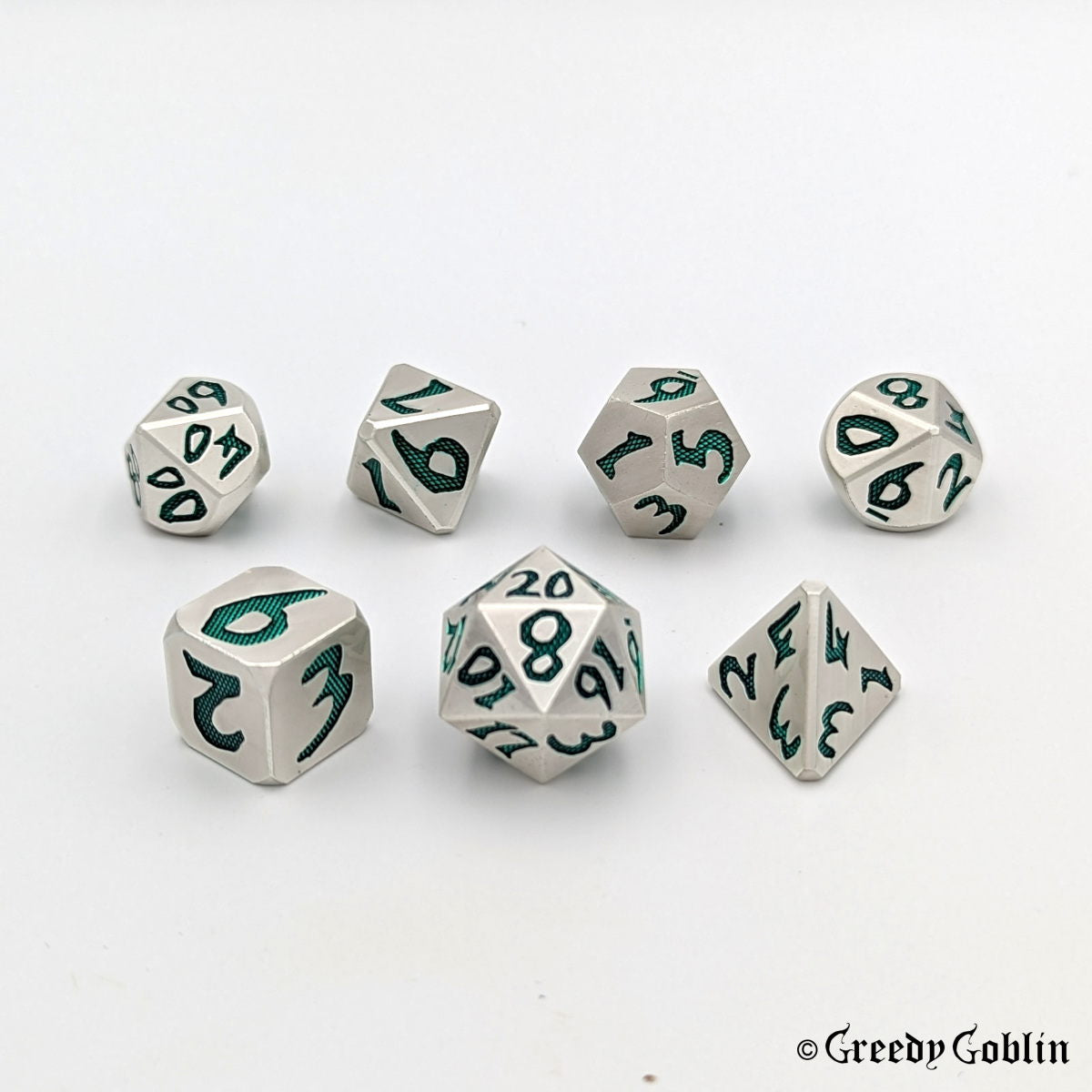 Metal Polydice Set (Matt Silver Green Pattern)