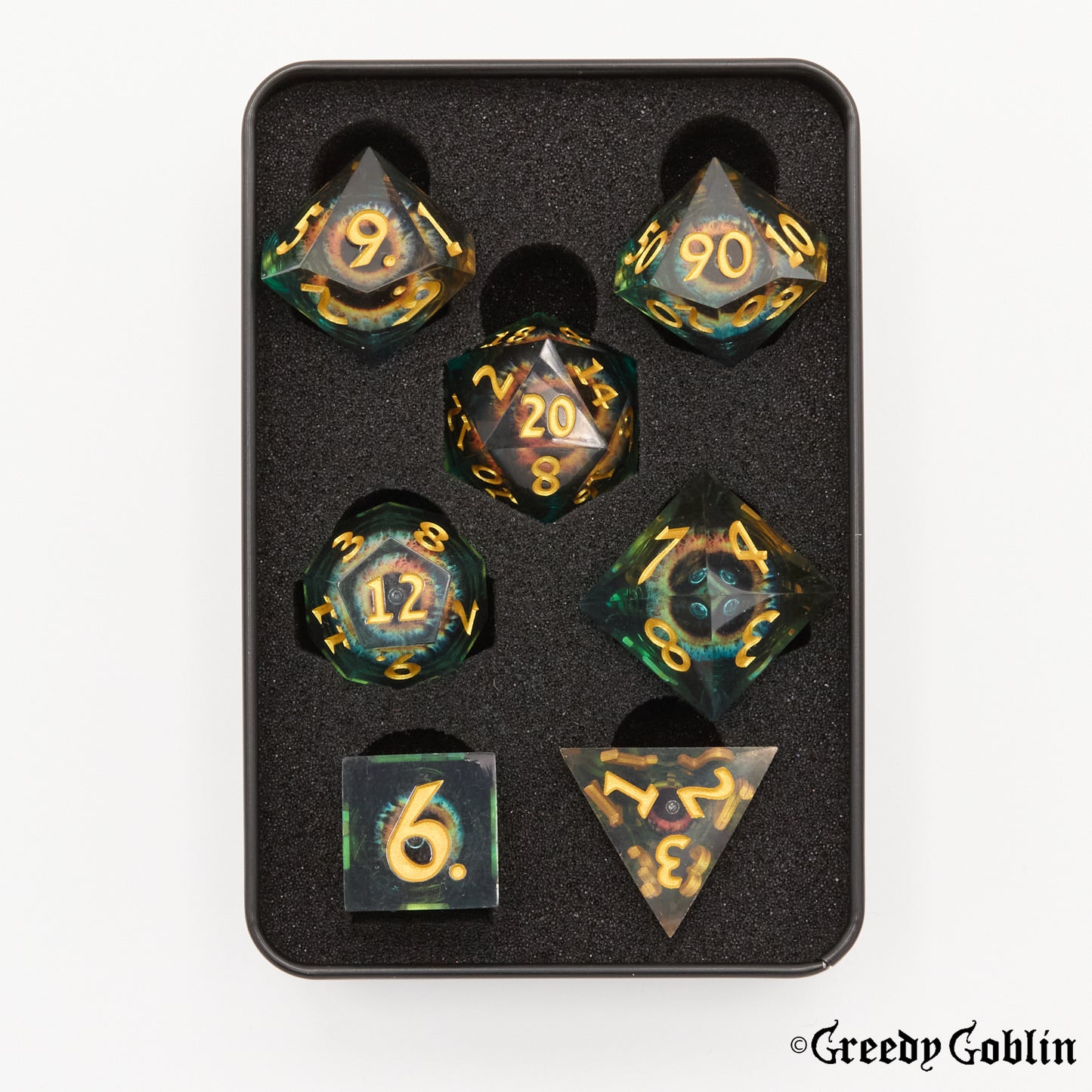 Liquid Core Dice Set (Grey and Blue Wide Eyed)