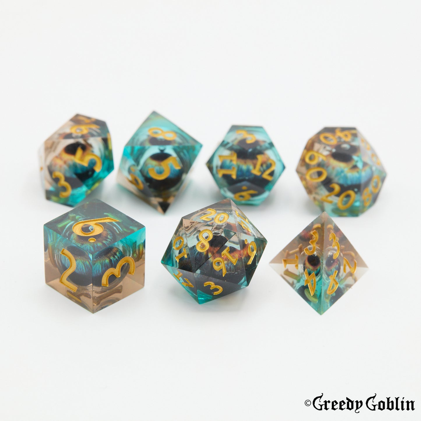 Liquid Core Dice Set (Grey and Blue Wide Eyed)