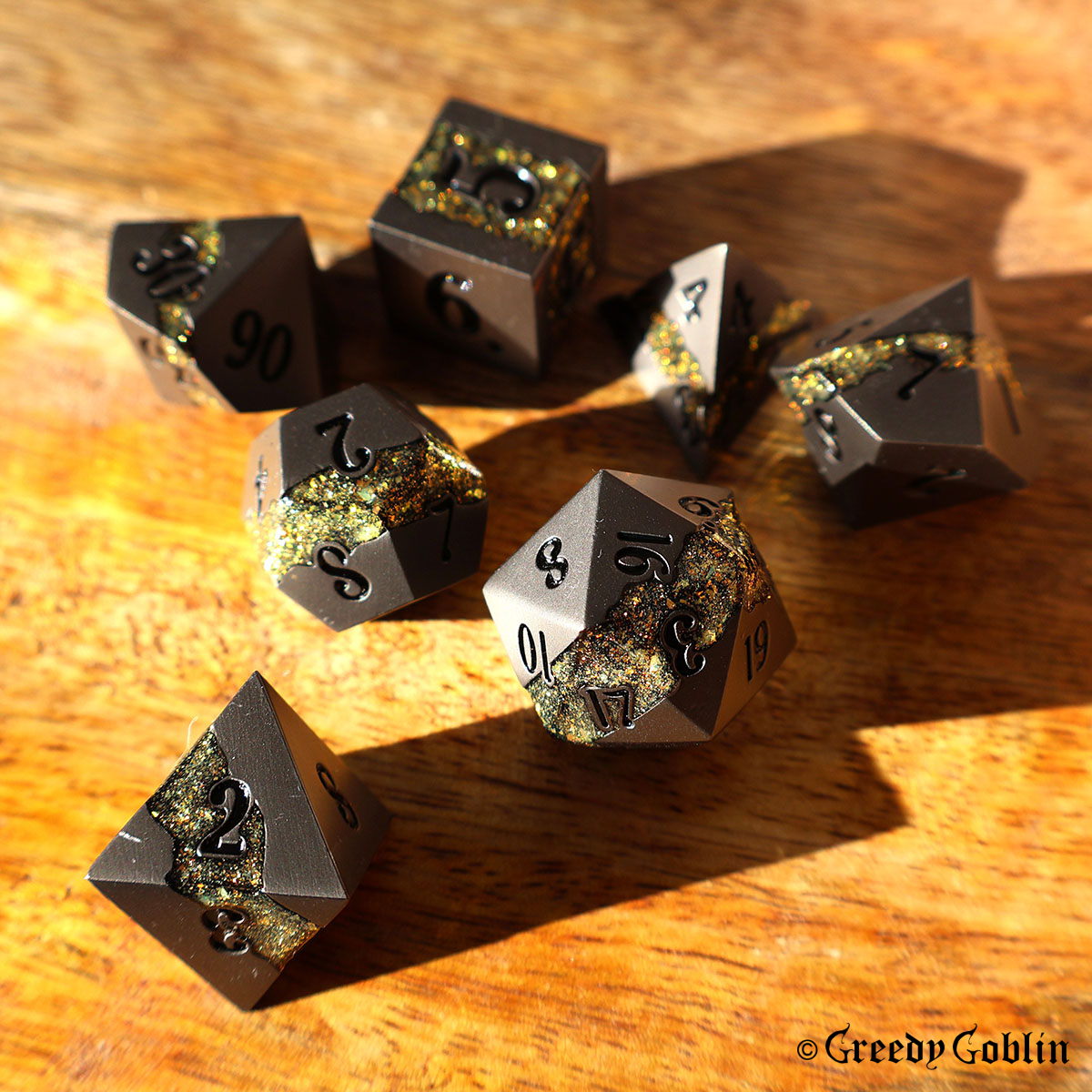 Metal Polydice Set (Gunmetal with Gold Mica)