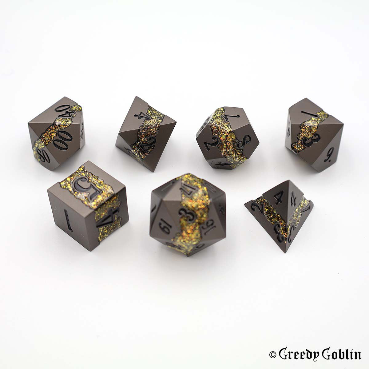 Metal Polydice Set (Gunmetal with Gold Mica)