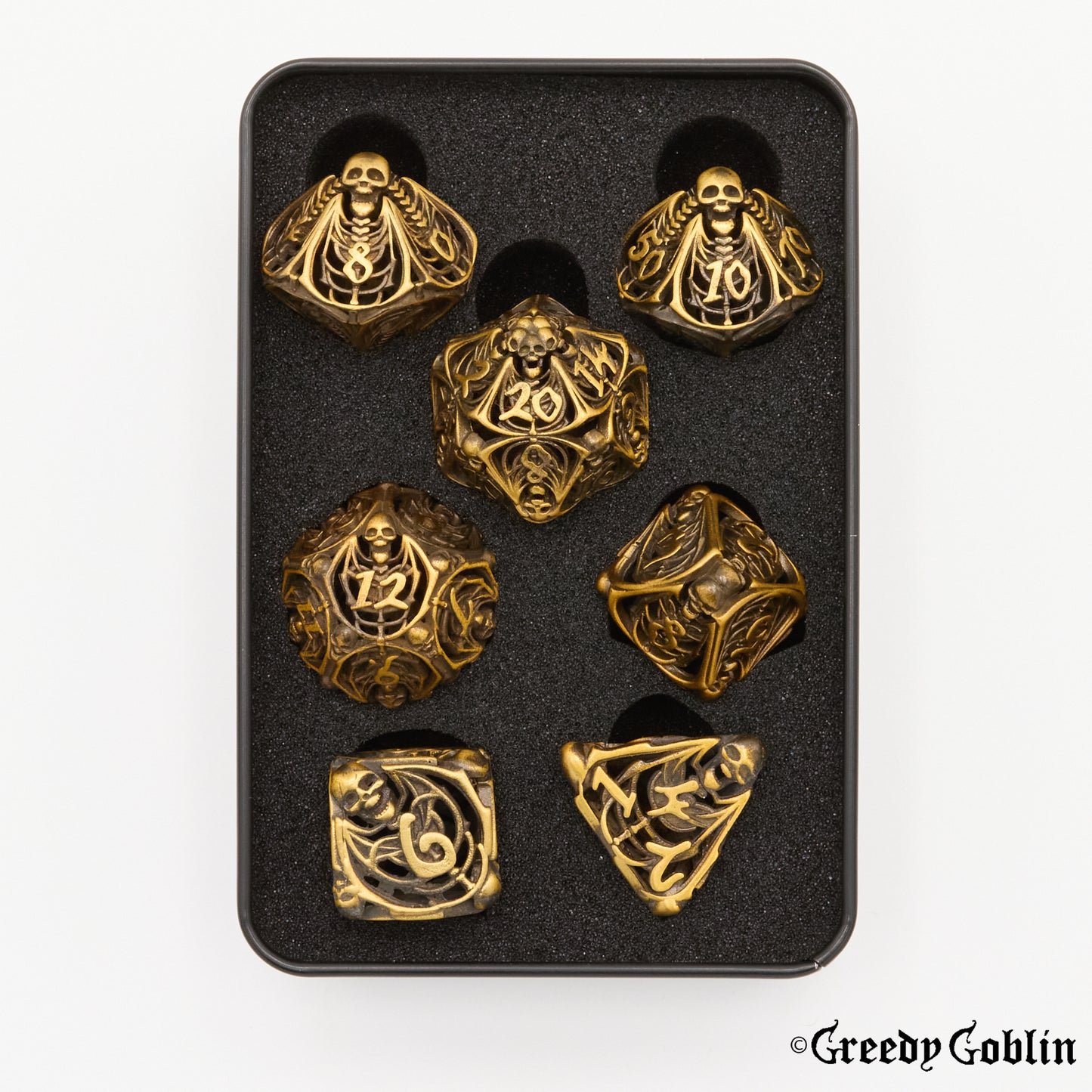 Metal Hollow Dice Set (Skull Brass)