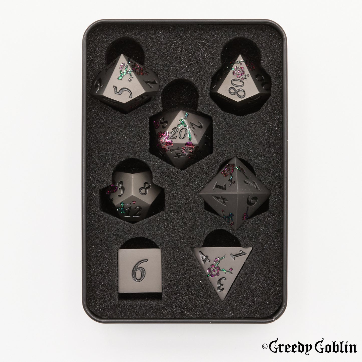 Metal Polydice Set (Grey with Flower)