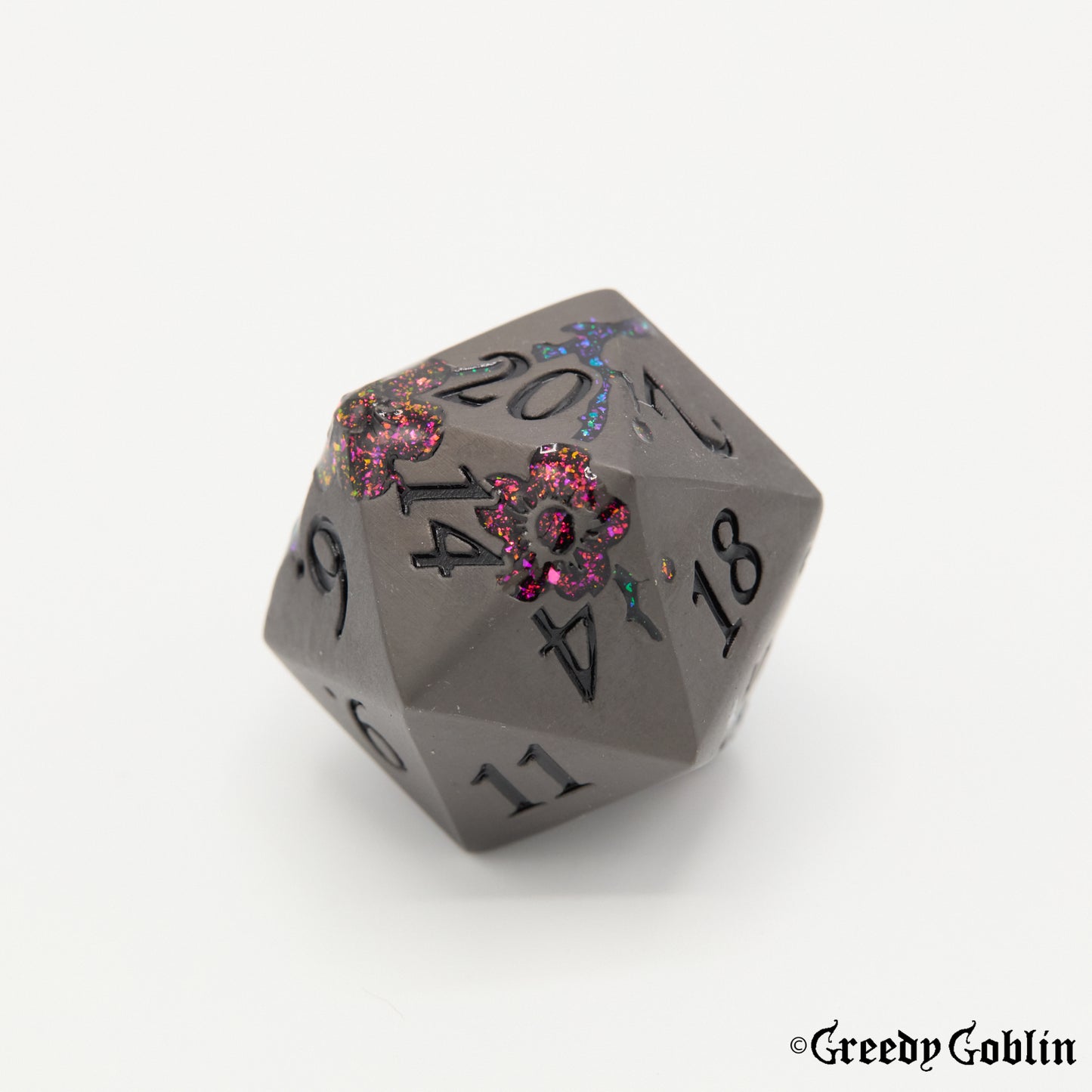 Metal Polydice Set (Grey with Flower)