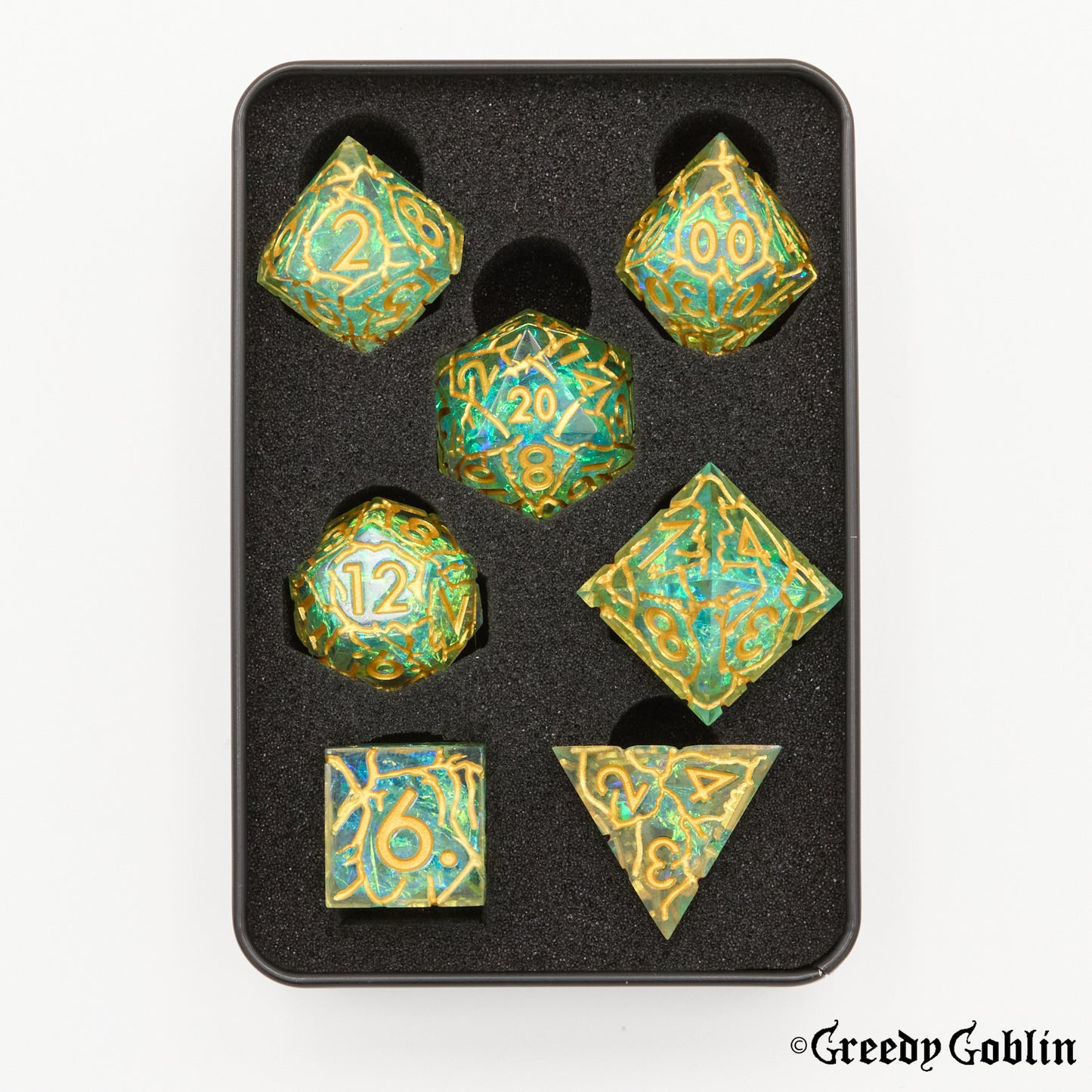 Sharp Polydice Set (Green Gold Cracked)