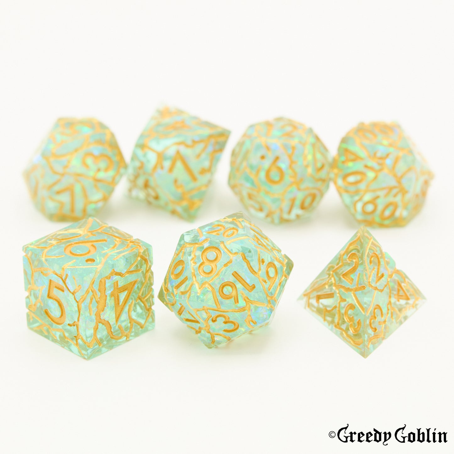 Sharp Polydice Set (Green Gold Cracked)