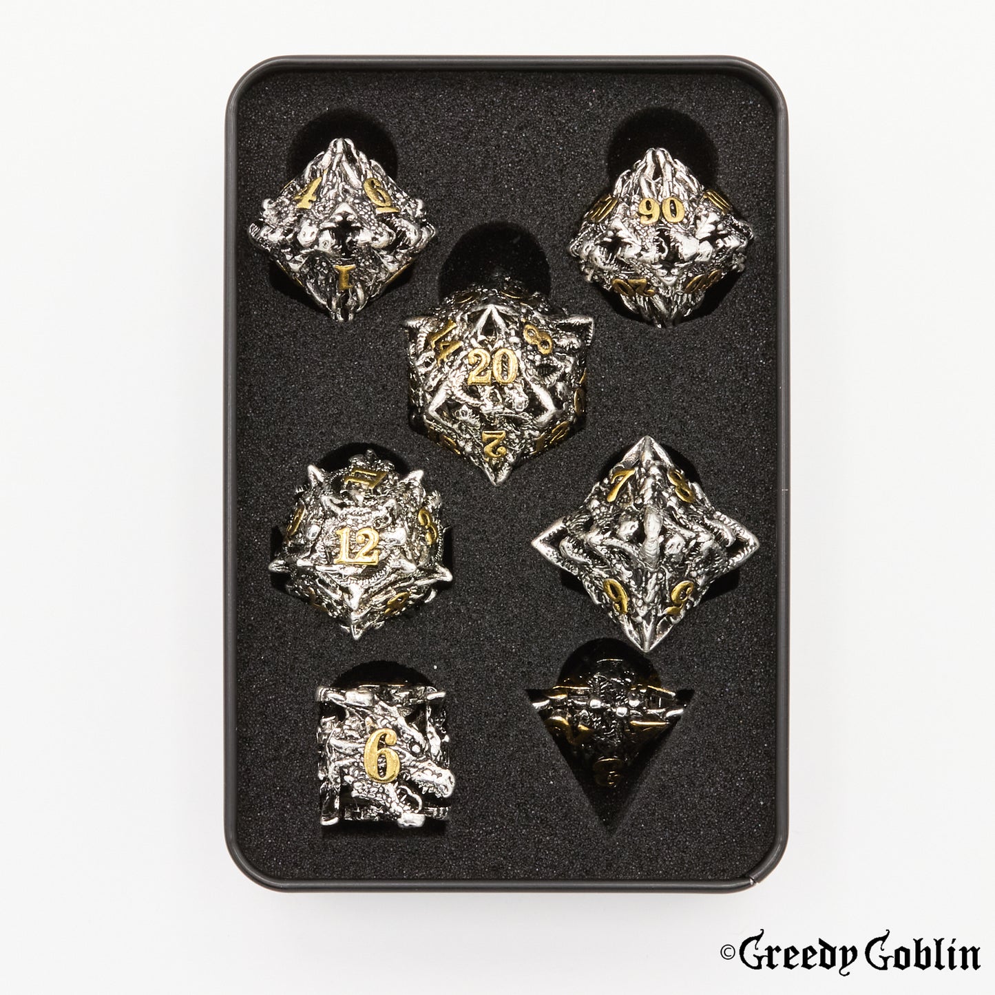 Hollow Dragon Silver Gold Dice Set