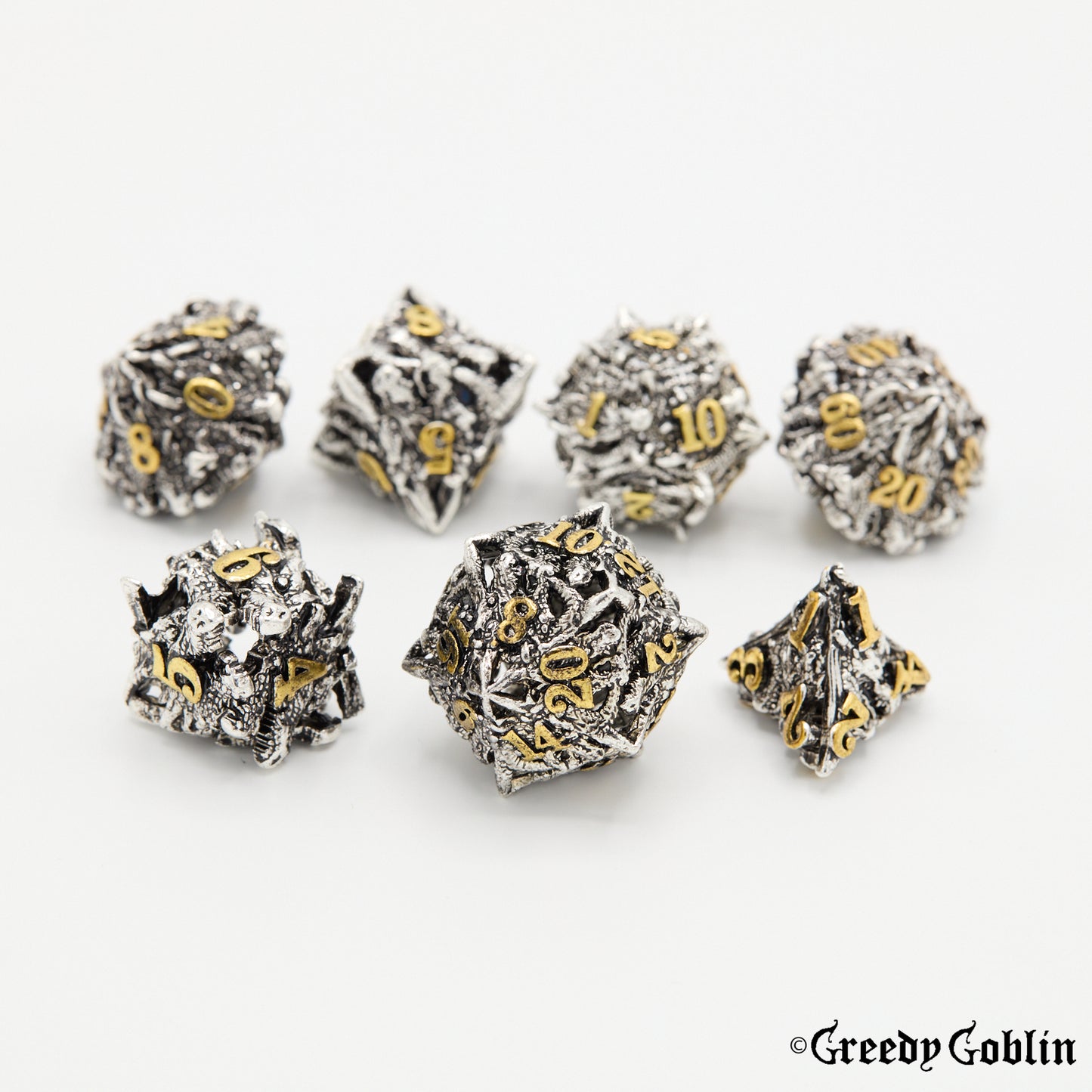 Hollow Dragon Silver Gold Dice Set