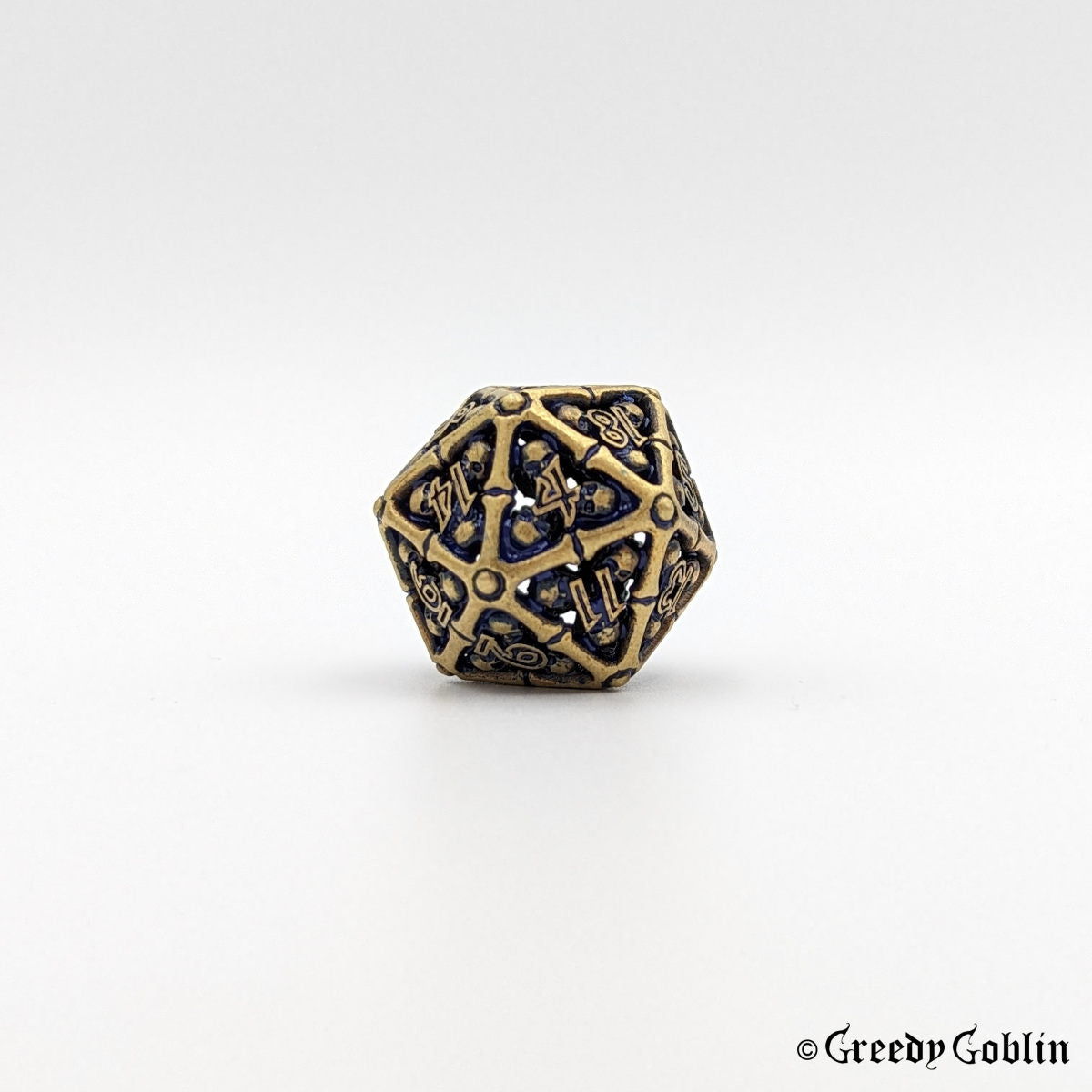 Metal Hollow Dice Set (Bronze Skulls with Blue)