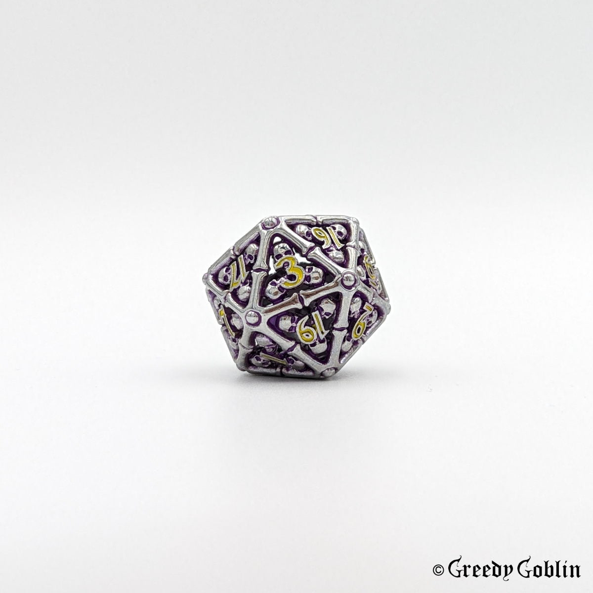 Metal Hollow Dice Set (Silver Skulls Purple Yellow)