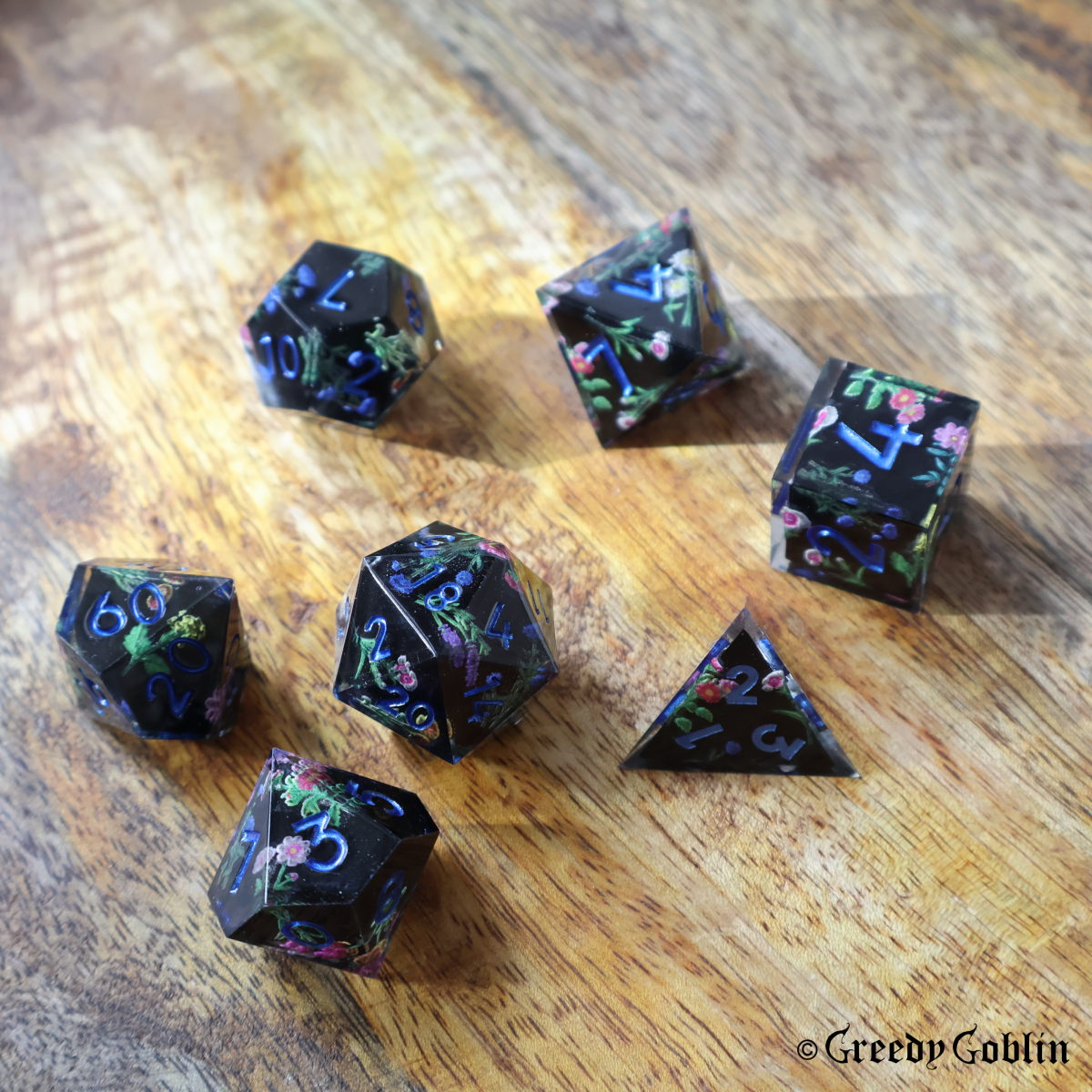 Black Porcelain Flower Dice Set