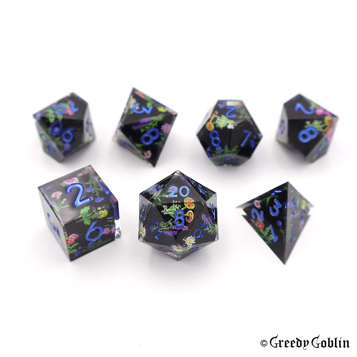 Black Porcelain Flower Dice Set