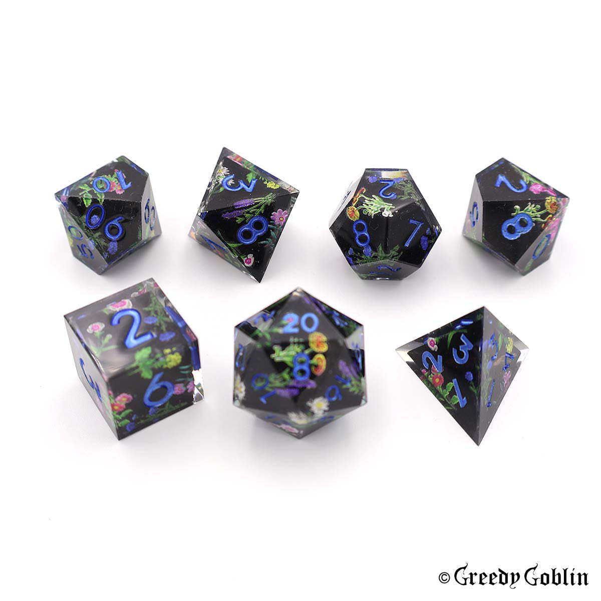 Black Porcelain Flower Dice Set