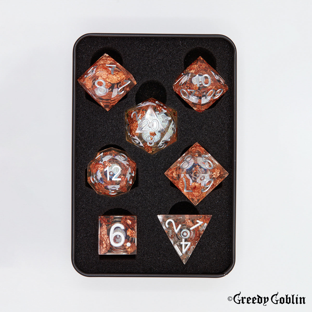 Liquid Core Dice Clear Flaked with Silver Liquid Core