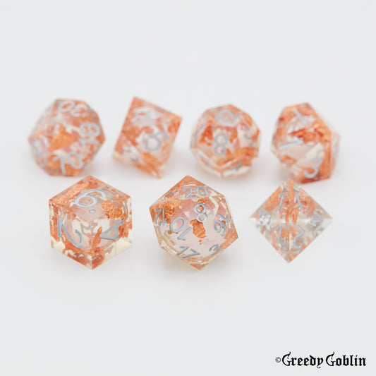 Liquid Core Dice Clear Flaked with Silver Liquid Core