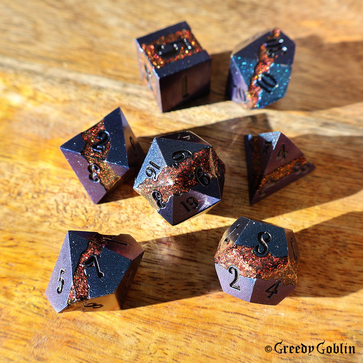 Metal Polydice Set (Blue Oil with Orange Mica)