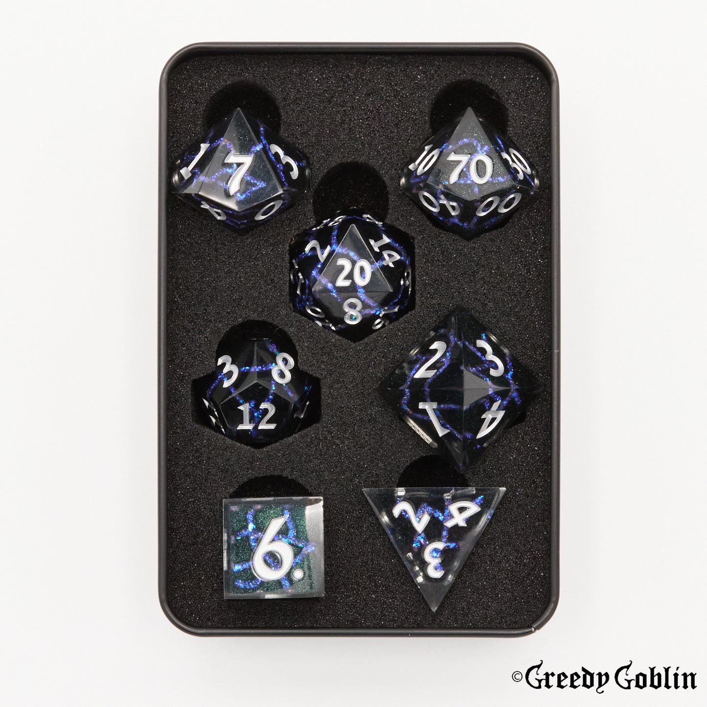 Sharp Polydice Set (Layered Blue Cracks)
