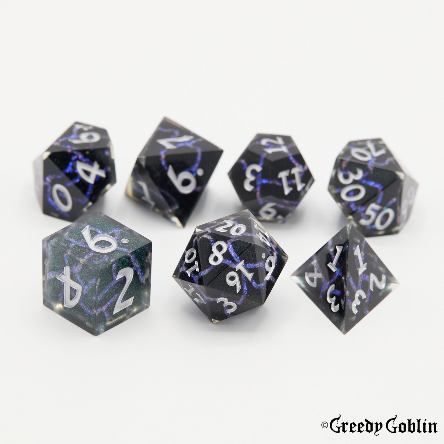 Sharp Polydice Set (Layered Blue Cracks)