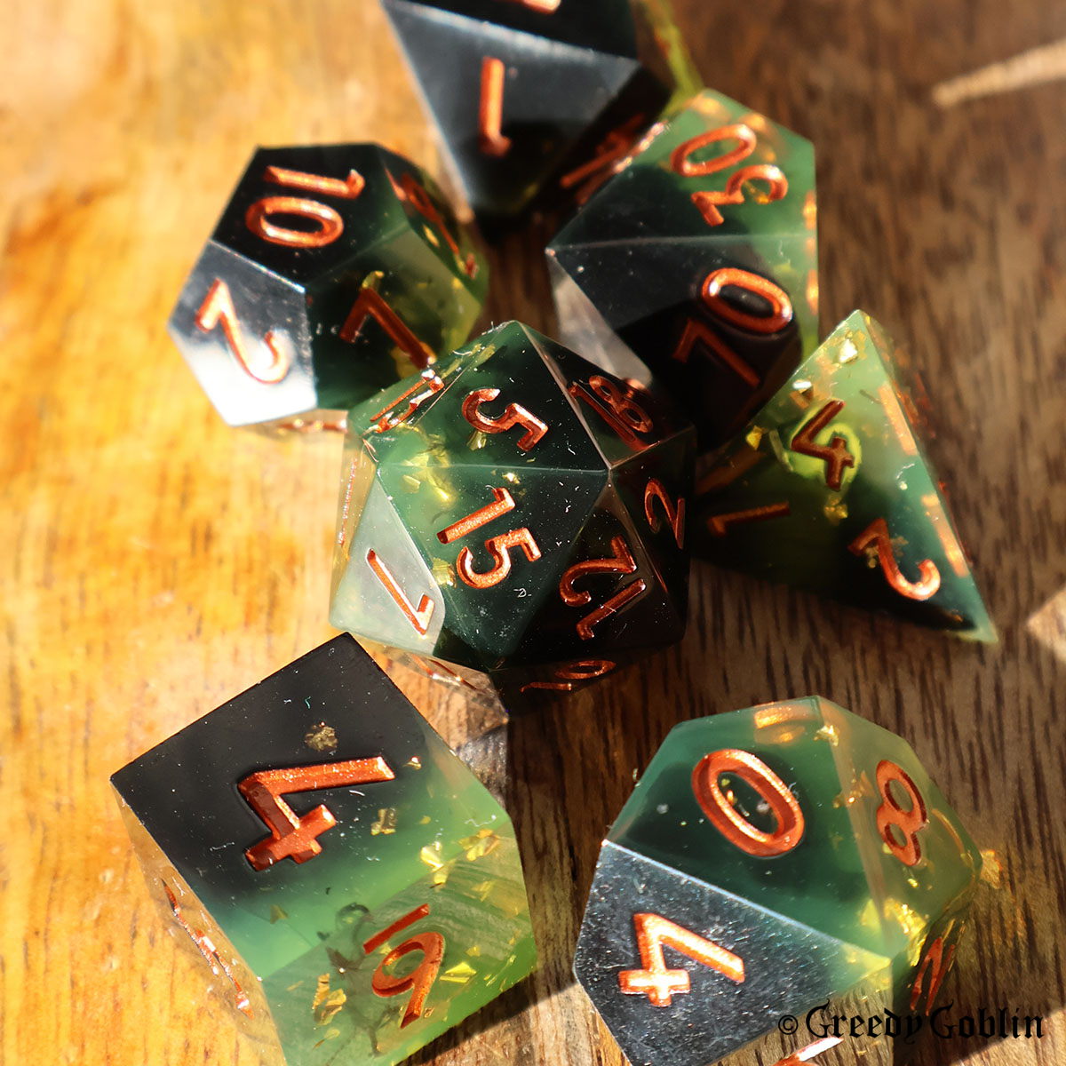 Sharp Polydice Set (Dark Green Smoke with Gold Flakes)