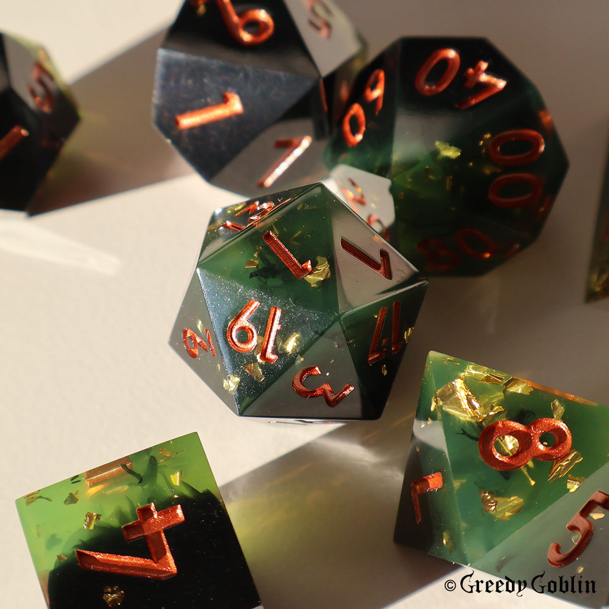 Sharp Polydice Set (Dark Green Smoke with Gold Flakes)