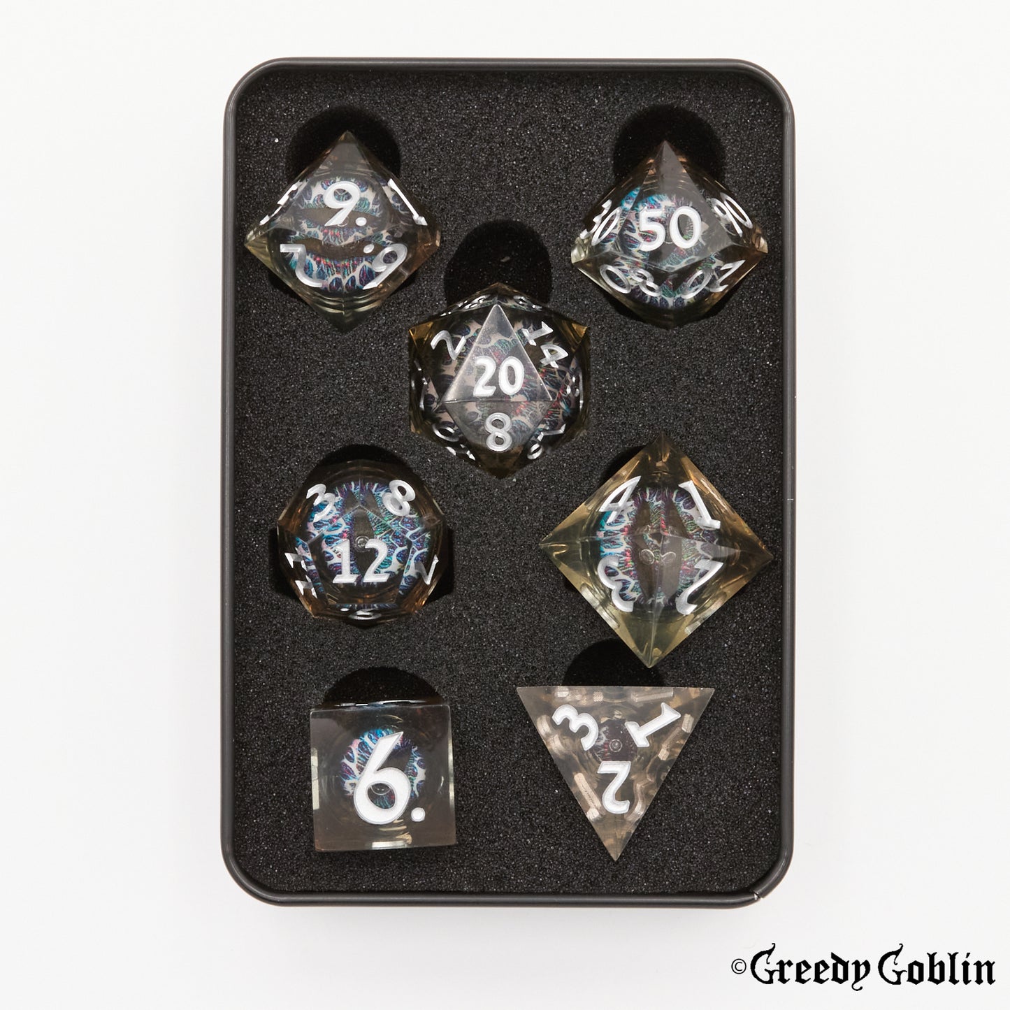 Liquid Core Dice Set (White and Blue Eye)