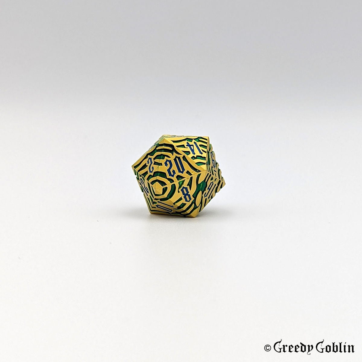 Metal Polydice Set (Gold with Blue Green Tiger Stripes)