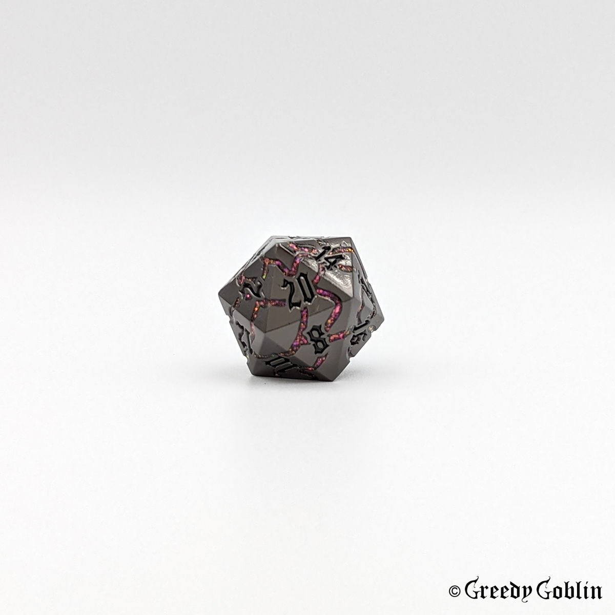 Metal Polydice Set (Gunmetal with Pink Red Mica Veins)