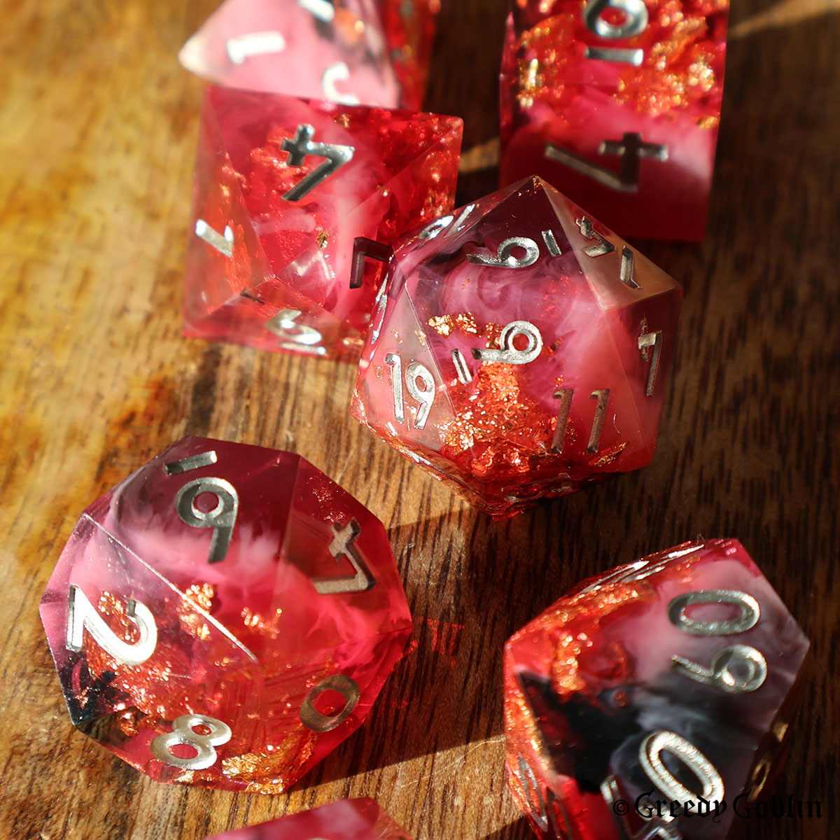 Sharp Polydice Set (Dark Red and Pink Smoke with Gold Flakes)