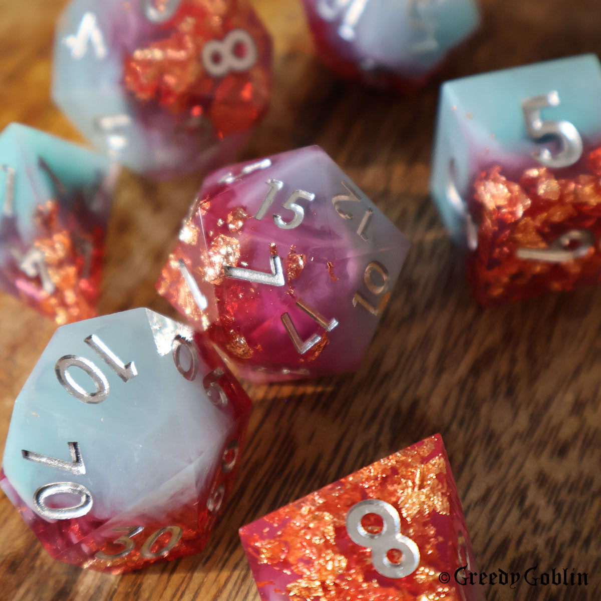 Sharp Polydice Set (Grey Red Smoke with Gold Flakes)